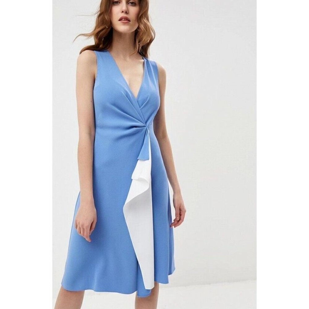 Diane Von Furstenberg Addison Blue and White Ruched Dress 6